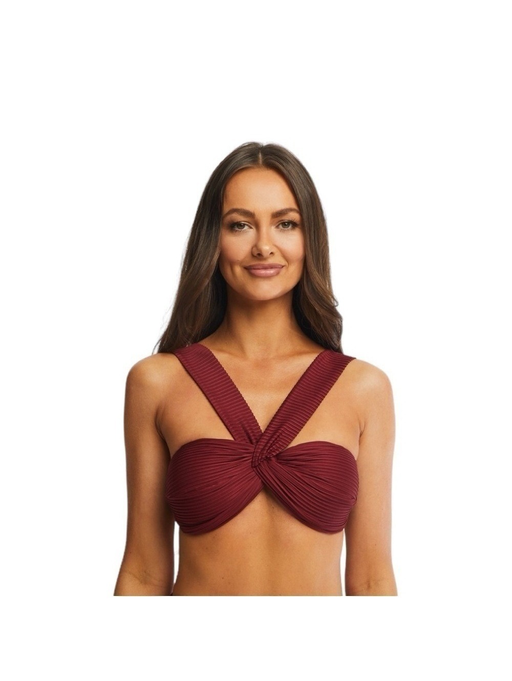Time and Tru Maroon Supreme Textured Convertible Twist Front Bikini Top XL 16-18